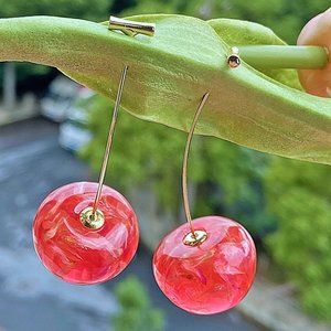 CHERRY Dangle Gold Cute Earrings NEW